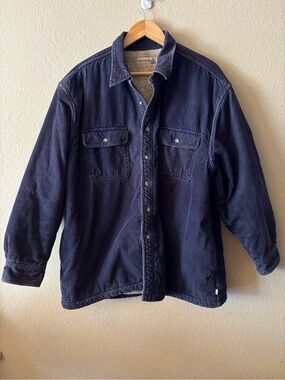 Vintage Sears Fieldmaster Corduroy Sherpa Shirt Jacket Men's XL Navy 80s